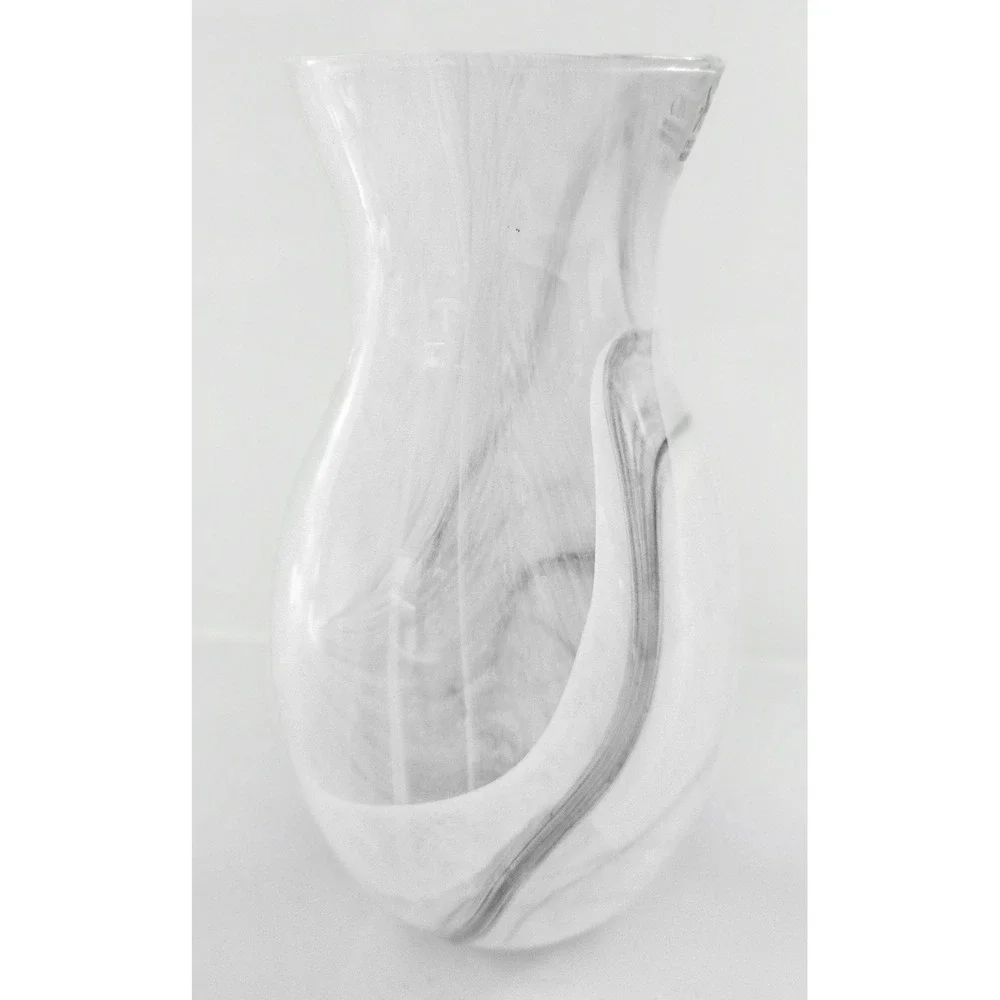 Murano Glass Vase White Gray Marbled Swirl Hand Blown Made in Italy Art Glass